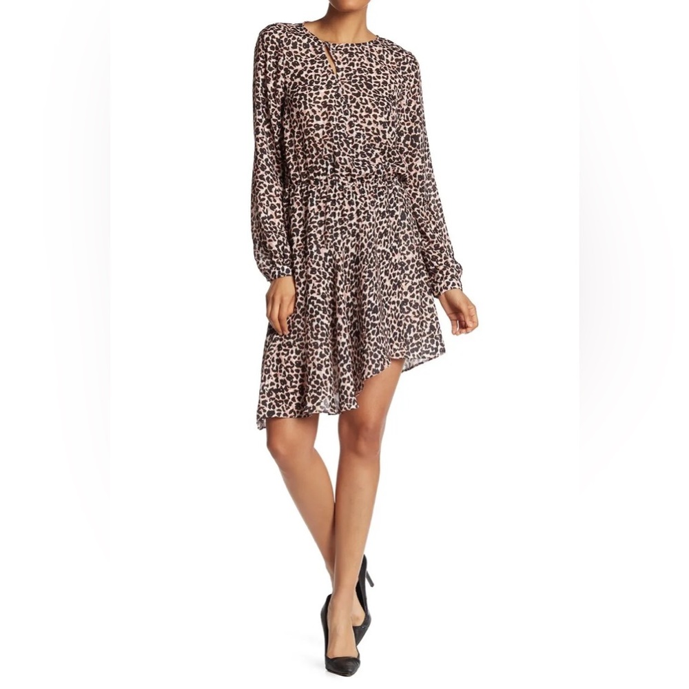Parker leopard print keyhole asymmetrical mini dress brown black